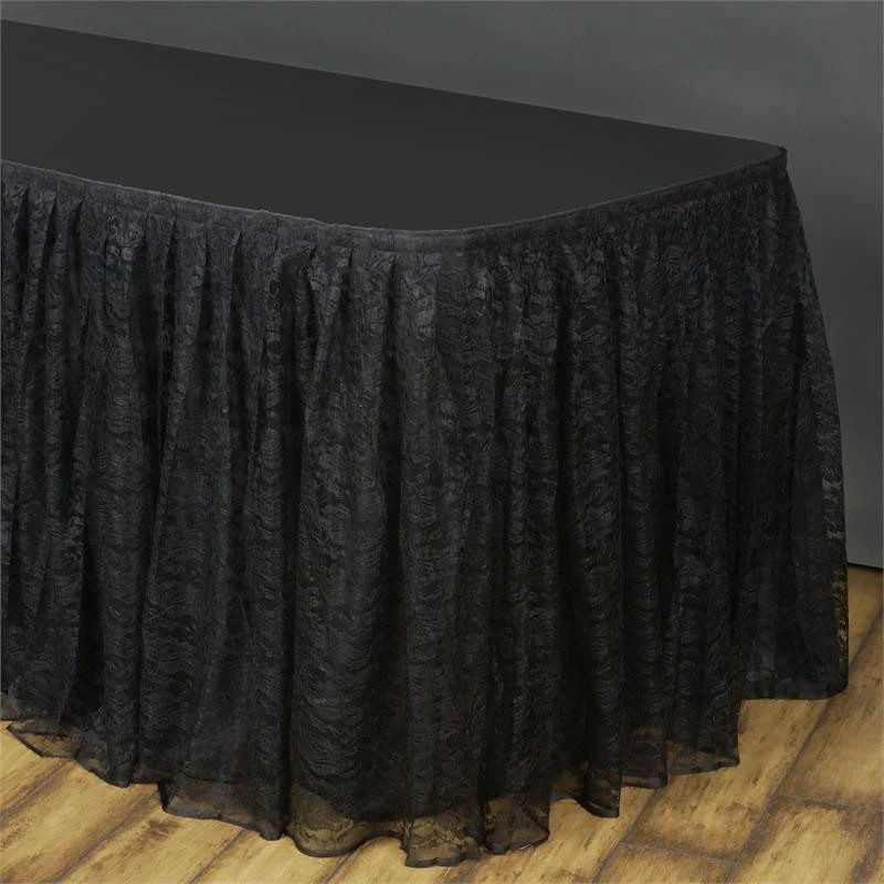 Black - 21FT - Table Skirt Table Covers Dual Layer Lace Rectangle/Round ... - £83.33 GBP