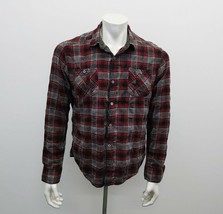 Burnside Men&#39;s Red Gray Plaid Flannel Shirt Size Large Button Up Long Sleeve - £9.07 GBP