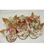 Vintage Handmade Napkin Rings Set of 6 White w Rose &amp; Pink Daisies #20 - $368.72 MXN