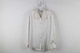 Vintage 90s Streetwear Womens 18/20 Satin Striped Colored Button Shirt White - £26.76 GBP