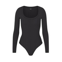 SKIMS Fits Everybody Long Sleeve Scoop Neck Bodysuit, Size S Onyx (Black... - $39.95