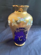 Antique Murano Gold Cobalt Venetian Glass Enameled vase - £152.51 GBP