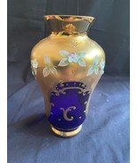 Antique Murano Gold Cobalt Venetian Glass Enameled vase - £152.32 GBP