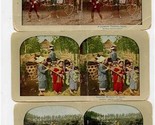 3 Japan Stereoviews Youthful Mothers Cultivation of Rice Tandem Rickshaw - $17.82