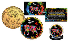 Chinese Zodiac PolyChrome Genuine JFK Half Dollar 24K Gold Plated Coin - TIGER - £7.60 GBP