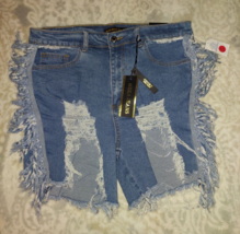 Mega Jeans Blue Denim Frayed Women&#39;s Shorts New With Tag Size 11 - $11.39