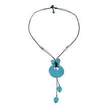 Trendy Round Donut Turquoise Stone Necklace - £10.51 GBP