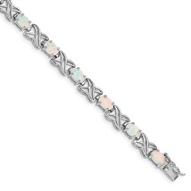Sterling Silver Lab Created Opal Fancy Link Bracelet 7&quot; - £90.39 GBP