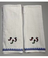 St Nicholas Square Bath Towel Lot 2 White Cotton Elf Boots Blue Trim Sno... - $10.77