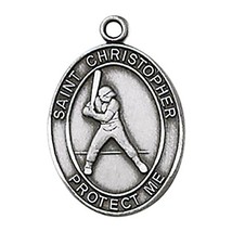Saint Christopher Boy&#39;s Men&#39;s Baseball Medal Necklace Pewter 1&quot; High on ... - £11.16 GBP