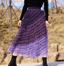 Purple Layered Tulle Midi Skirt Womens A-line Plus Size Holiday Tulle Skirt image 6
