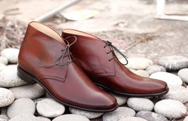 Handmade Men&#39;s Leather Burgundy Ankle Boots, Men&#39;s Dress Chukka Lace Up Boots - £128.58 GBP