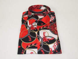Men's AVM Crystal Shirt Medallion Cotton Turkey Slim Fit 15651-01 Red/Black image 4
