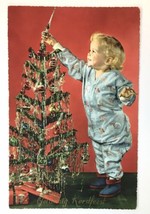 Vintage Dutch Christmas Card Netherlands Toddler Baby Decorating Tree - £8.67 GBP