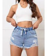 Distressed Drawstring Raw Hem Denim Shorts - $49.98 CAD