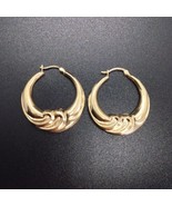 ESTATE 10K SOLID GOLD HOOP VINTAGE EARRINGS 30mm 3.3g - £220.64 GBP