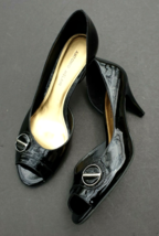 Antonio Melani 9.5 M Black Patent Leather Peep Toe High Heel Shoes  - £20.43 GBP