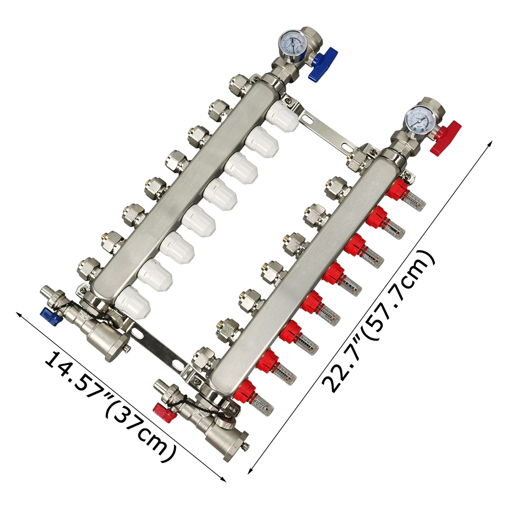 8-Branch PEX Radiant Floor Heating Manifold Set w/ Flow Meters Stainless Steel  Item image 2