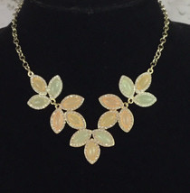 Lauren Conrad Floral Theme Necklace Choker Statement Gold Toned Pale Pink Green - £15.56 GBP