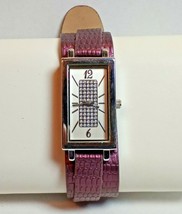 Women’s Wristwatch Silver Tone Rhinestone Purple Faux Leather Band Needs... - £7.82 GBP