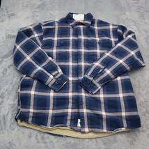 Wrangler Shirt Men L Blue Plaid Fleece Long Sleeve Button Up Shacket Jacket - $19.68