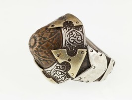 Afghan Hand-Chased Silver Plaque Ring with Brass and Copper Accents Sz 7-8 - £1,413.04 GBP