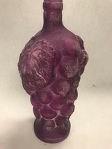 Vintage purple bottle grapes leaves vase SPAIN 10 inch tall carafe wine decor - £23.67 GBP