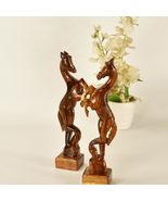 SOWPEACE Handcrafted Wooden Jumping Horse Set of 2 Free-Spirited Rider... - £44.70 GBP