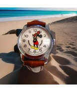 Vintage Timex Watch Disney Mickey Mouse Mechanical Leather Band Silver Case - $1,393.74 MXN