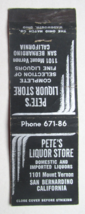 Pete&#39;s Liquor Store - San Bernardino, California 20 Strike Matchbook Cover CA - £1.37 GBP
