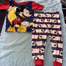 Disney Mickey Mouse Baby Boy Pajamas 2T Shirt &amp; Pants Blue Red Yellow Moon - $6.65