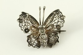 Vintage Fine Jewelry 800 Silver Filigree Butterfly Brooch Pin 1&quot; Wide - £16.77 GBP