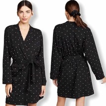 Revolve Plush Black Fleece Lined Robe Heart Print Size Small New - $33.10