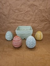 Pier 1 Dolomite Berry Basket Weave 5.25 X 5.25 x 3.5” Square Mint Green Ceramic - £27.16 GBP