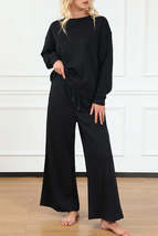 Black Textured Loose Slouchy Long Sleeve Top and Pants Set - £55.91 GBP