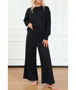 Black Textured Loose Slouchy Long Sleeve Top and Pants Set - £55.02 GBP