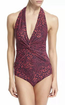 NWT Michael Kors Red Lantana Printed Twist-Front Halter One-Piece Swimsuit Sz 4 - £39.95 GBP