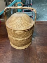 Chinese 2 Tier Wedding Basket Bamboo Rattan 18&quot; Tall - £19.14 GBP