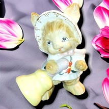 Vintage Cat Figurine Kitten Wearing Bonnet &amp; Dress Hand Painted Cute Jap... - $8.56
