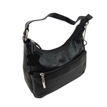 Gianni Bernini Black Leather Shoulder Bag Keychain Accent Zipper Pockets... - $24.75