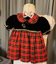 Baby Club Velvet Plaid Lined Tulled Baby Girl Dress 12mo Red Black Gold - £12.65 GBP