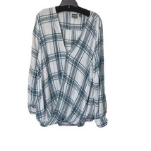 New York &amp; Company Soho Top Womens Size XL White Blue Plaid Drape Layer ... - £10.85 GBP