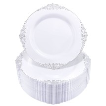 100Pcs Silver Plastic Plates &amp; White With Silver Disposable Plates &amp; 7.5Inch Sil - £53.14 GBP