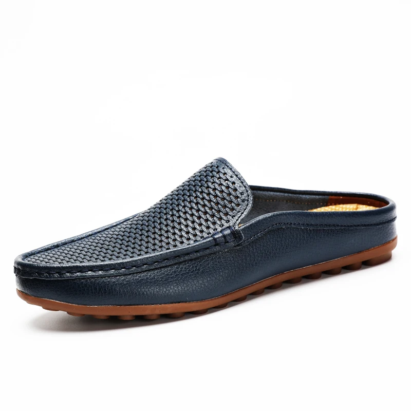 Half Shoes For Men Leather Summer Leather Flat Slide Loafers Slipper Mul... - $52.60
