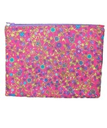 Handmade Cosmetic Bag Notions Pouch Pencil Bag Dark Pink Floral Zipper  - $11.00