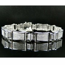 925 Sterling Sillver Mens Pave Set Round Cut Moissanite 8 in Bracelet 4.... - $449.99