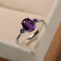 925 Sterling Silver Handmade Certified 6 Ct Amethyst Stone Engagement Gift Ring - £41.75 GBP