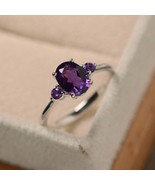 925 Sterling Silver Handmade Certified 6 Ct Amethyst Stone Engagement Gi... - £41.86 GBP