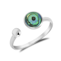 Unique Circle Shaped Abalone Shell Open-Ended Sterling Silver Band Ring-7 - £10.33 GBP