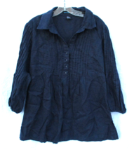 Saint Tropez West Linen Indigo Blue Top Womens Large Pleated Front And Sleeves - £11.89 GBP